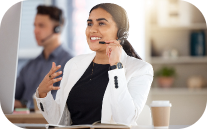 Women employee providing support to the customer over a virtual call focusing on customer centricity