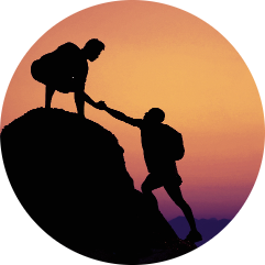 One person helps another person to climb by giving hand