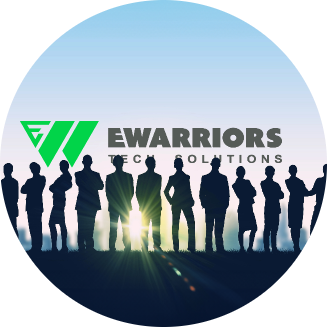 Person standing behind EWarrior Tech Solutions logo mockup